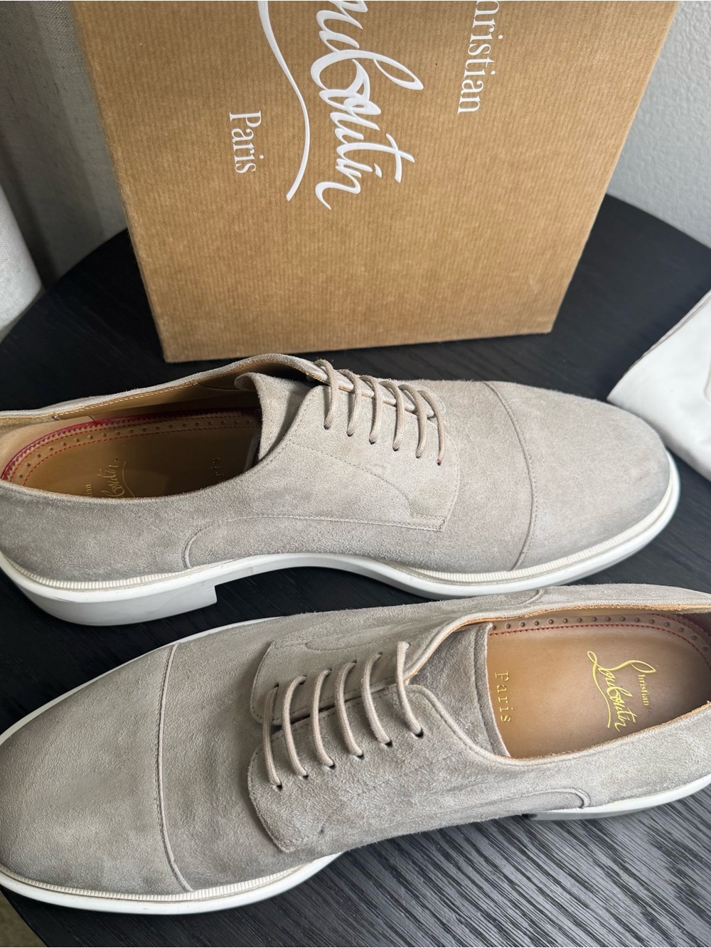 Christian Louboutin Urbino Lace-Up Dress Shoes Suede Goose 45 - Picture 8 of 11